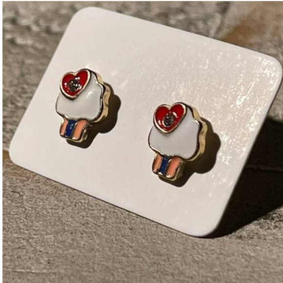 Cupcake Earrings Rhinestones Rainbow Heart Cupcakes Earrings Hypoallergenic NEW - Picture 2 of 4